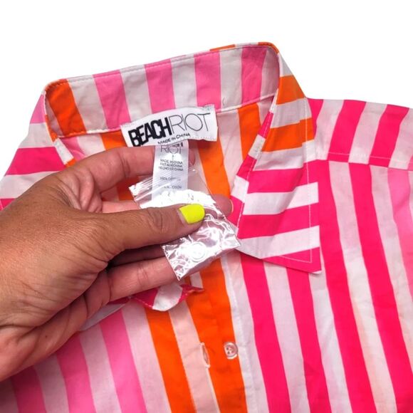 NWT BEACH RIOT Alexa Stripe Long Sleeve Cover-Up Shirt Sunset Stripes PL - Picture 3 of 9